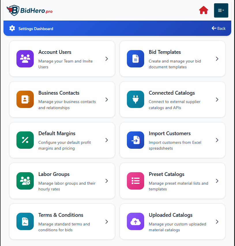 BidHero Settings Dashboard - Complete Feature Overview